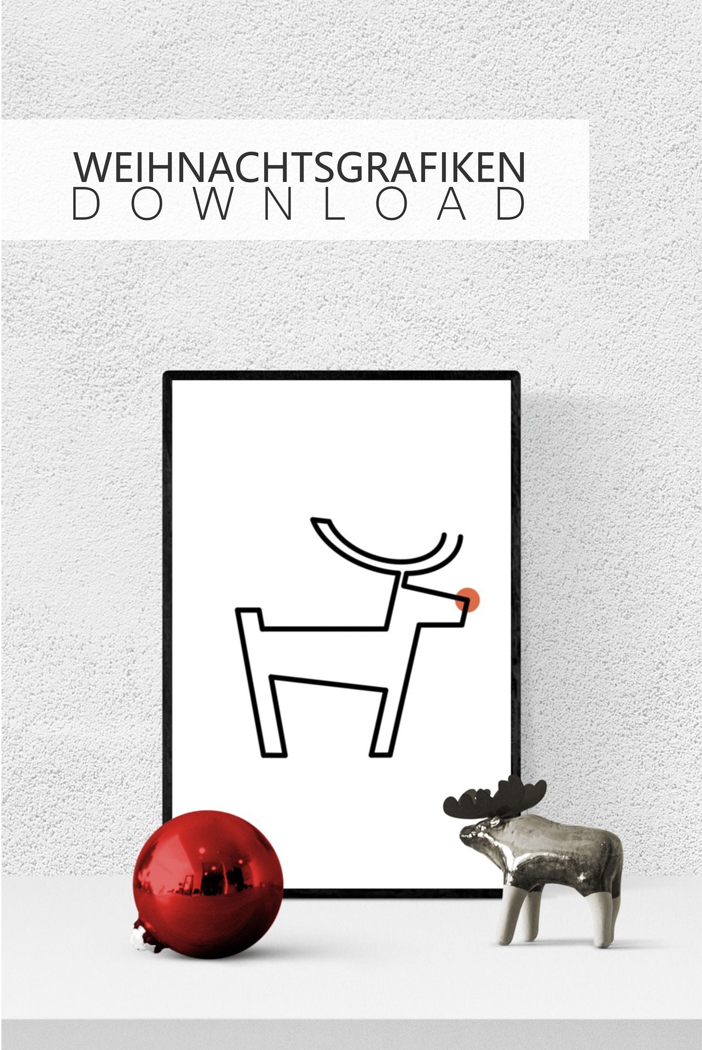 Weihnachtsgrafik "Rentier Linie mit Nase" A4 Download