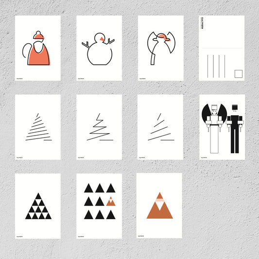 Set di 10 cartoline di Natale minimali n. 1