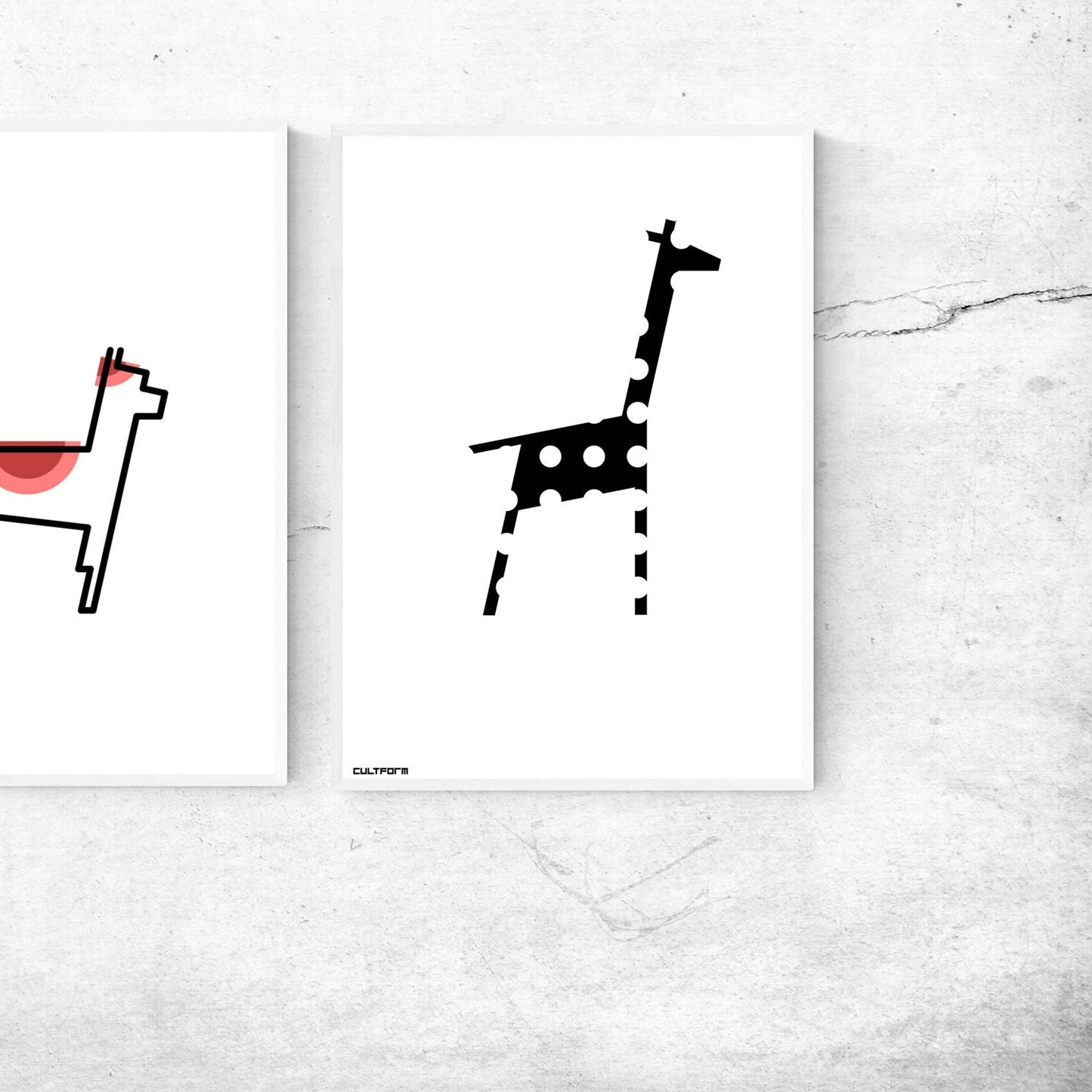 Druckgrafik "Giraffe Punkte Schwarz Weiss"