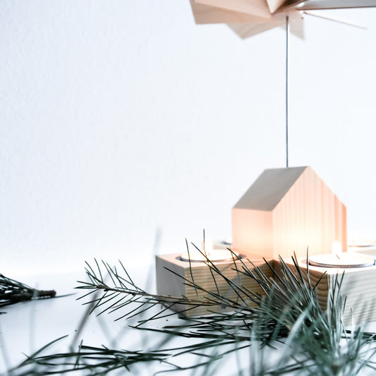 Häuser Set M aus 5 | Stadt aus Pyramide, Räucherhaus, Kerzenhaus, Haushalter, Blumenhaus | verschiede Farbkombinationen