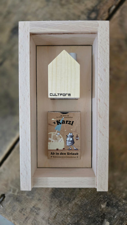 Räucherhaus Mini Gr. S im Set mit Huss Mini-Räucherkerzen Holzbox | Echt Erzgebirge