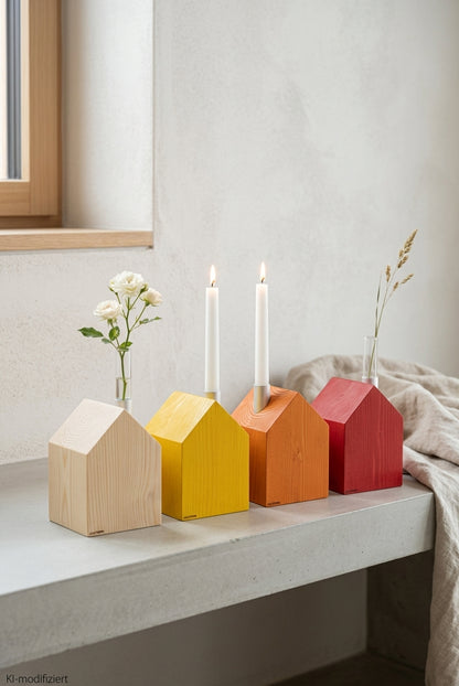 Candles &amp; Greenhouse L | House with chimney for household candles &amp; test tube as vase