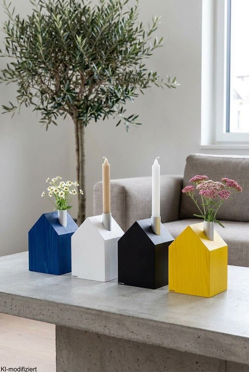 Candles &amp; Greenhouse L | House with chimney for household candles &amp; test tube as vase
