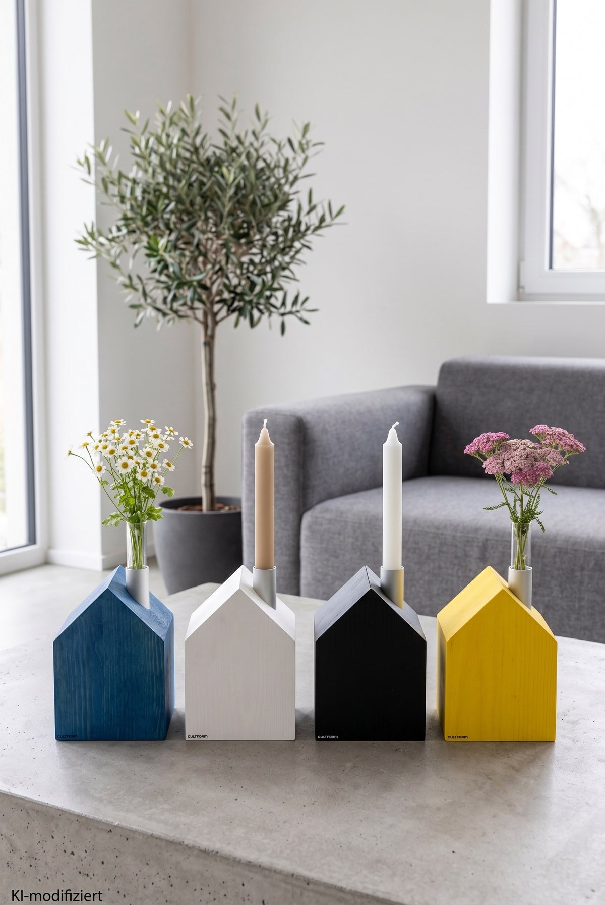Candles &amp; Greenhouse L | House with chimney for household candles &amp; test tube as vase