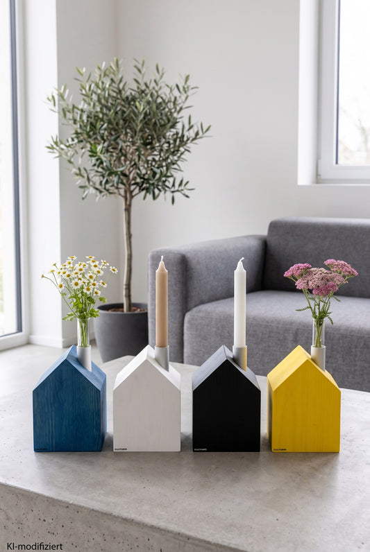 Candles &amp; Greenhouse L | House with chimney for household candles &amp; test tube as vase