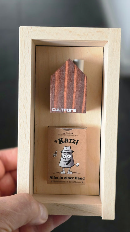 Räucherhaus Mini Gr. S im Set mit Huss Mini-Räucherkerzen Holzbox | Echt Erzgebirge