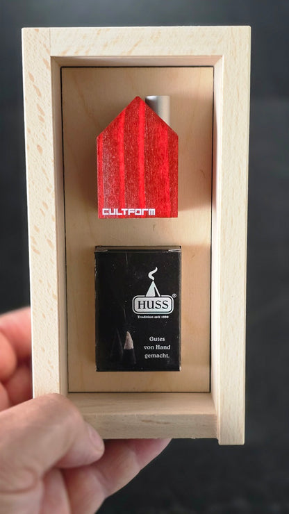 Räucherhaus Mini Gr. S im Set mit Huss Mini-Räucherkerzen Holzbox | Echt Erzgebirge