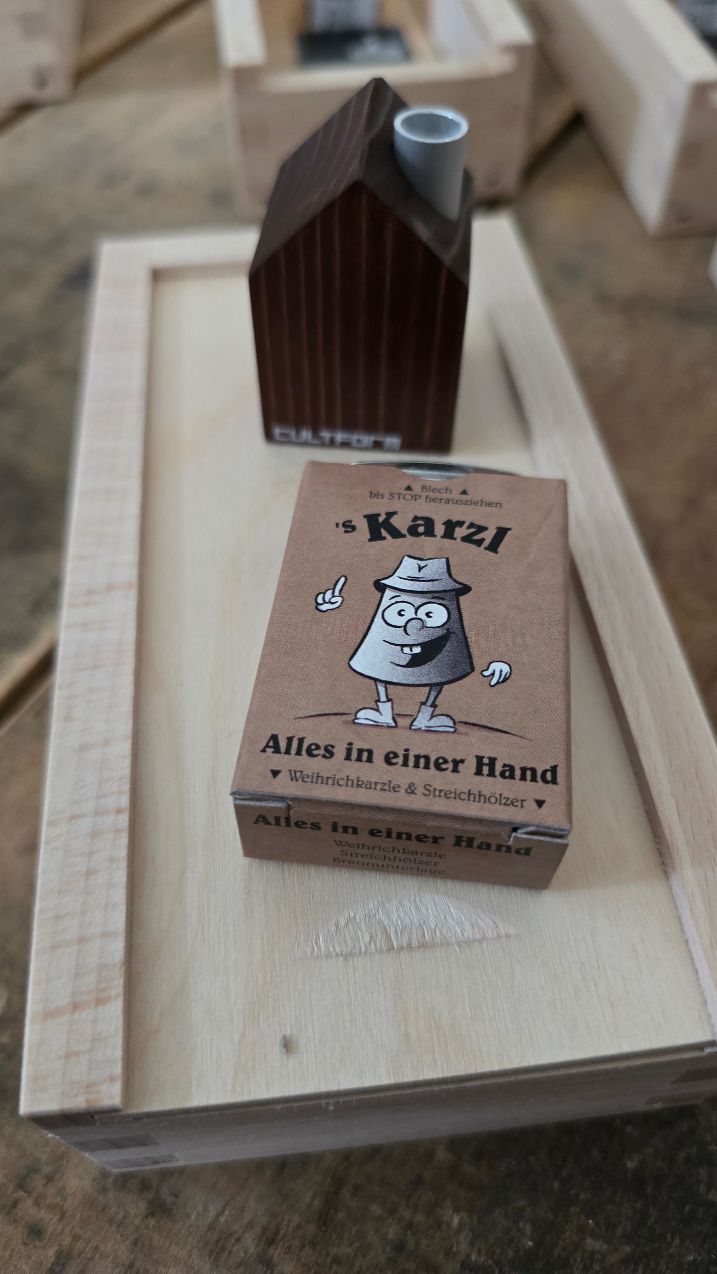 Räucherhaus Mini Gr. S im Set mit Huss Mini-Räucherkerzen Holzbox | Echt Erzgebirge