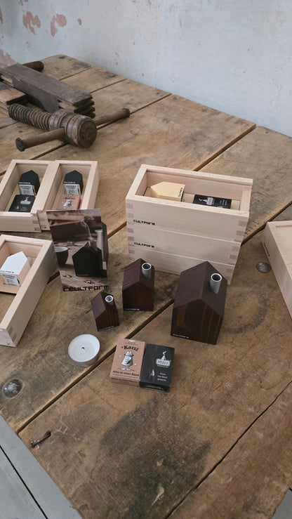 Räucherhaus Mini Gr. S im Set mit Huss Mini-Räucherkerzen Holzbox | Echt Erzgebirge