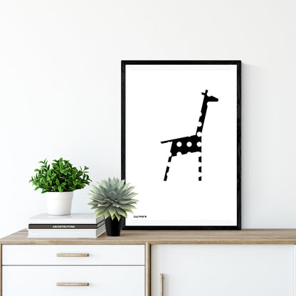 Druckgrafik "Giraffe Punkte Schwarz Weiss"
