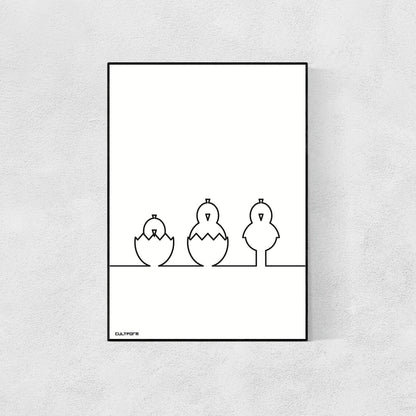 Osterposter: Grafik "Küken und Hasen Linie Schwarz 3er Set" Download