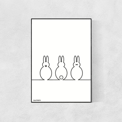 Osterposter: Grafik "Küken und Hasen Linie Schwarz 3er Set" Download