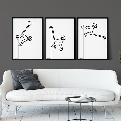 Print "Hanging Monkeys Set of 3 Black and White"