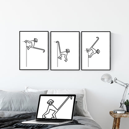 Print "Hanging Monkeys Set of 3 Black and White"